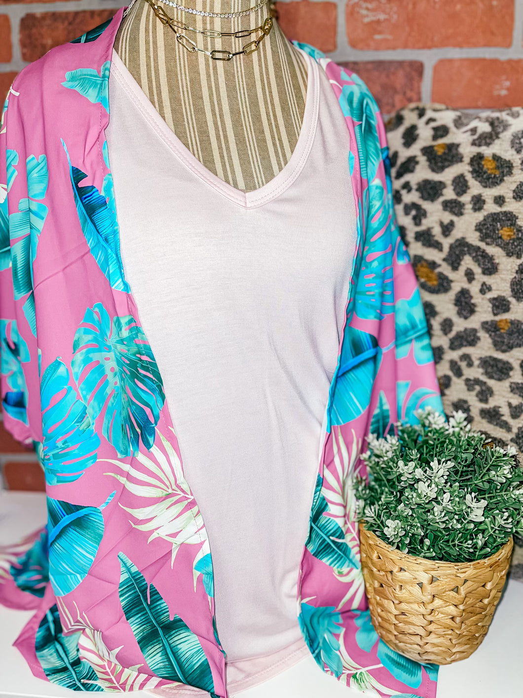 Pink Palm Leaf Cardigan